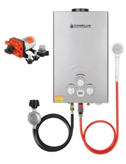 Camplux 8L Grey Propane Gas Tankless Water Heater W/ Seaflo Pump & Strainer