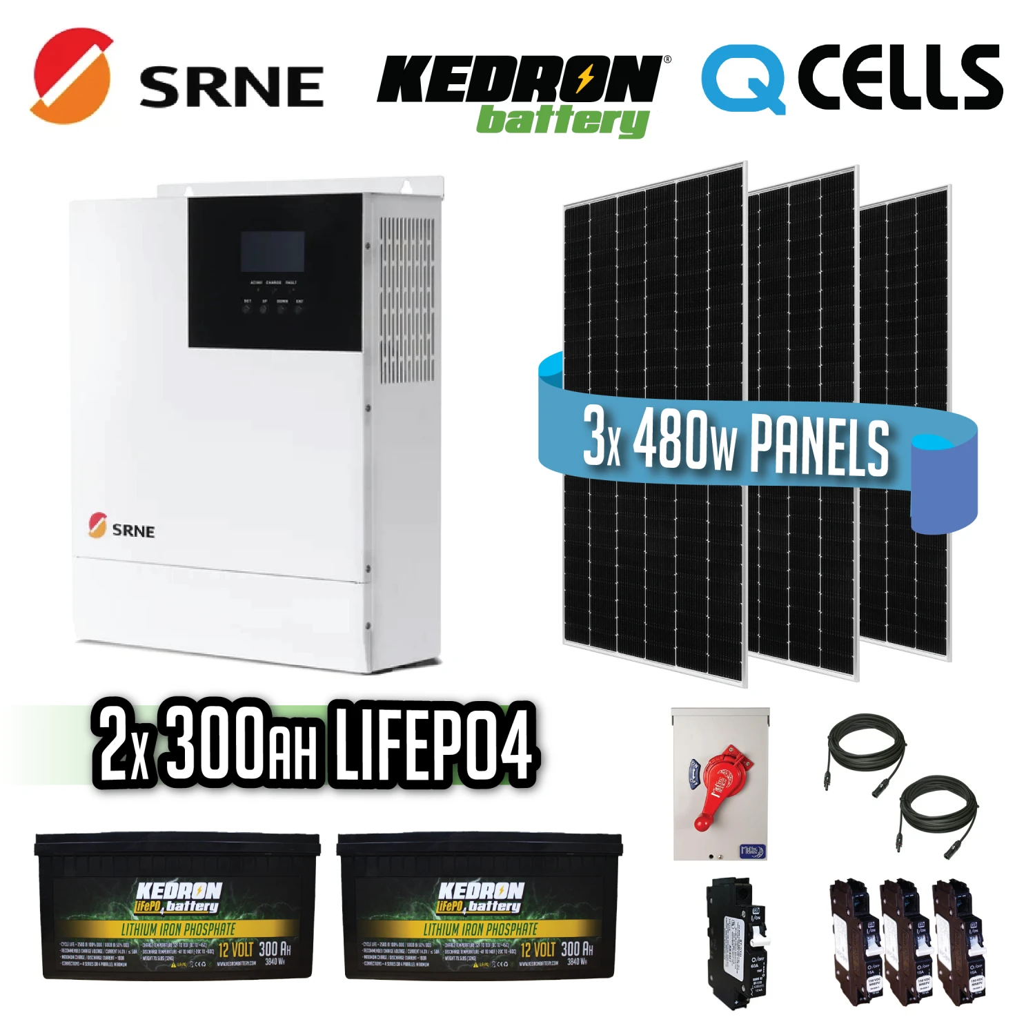SRNE 3000 Watt 24V / 120V / Kedron 7.2KWH LifePo Solar Kit 3 SRNE 3000 Watt 24V / 120V / Kedron 7.2KWH LifePo Solar Kit